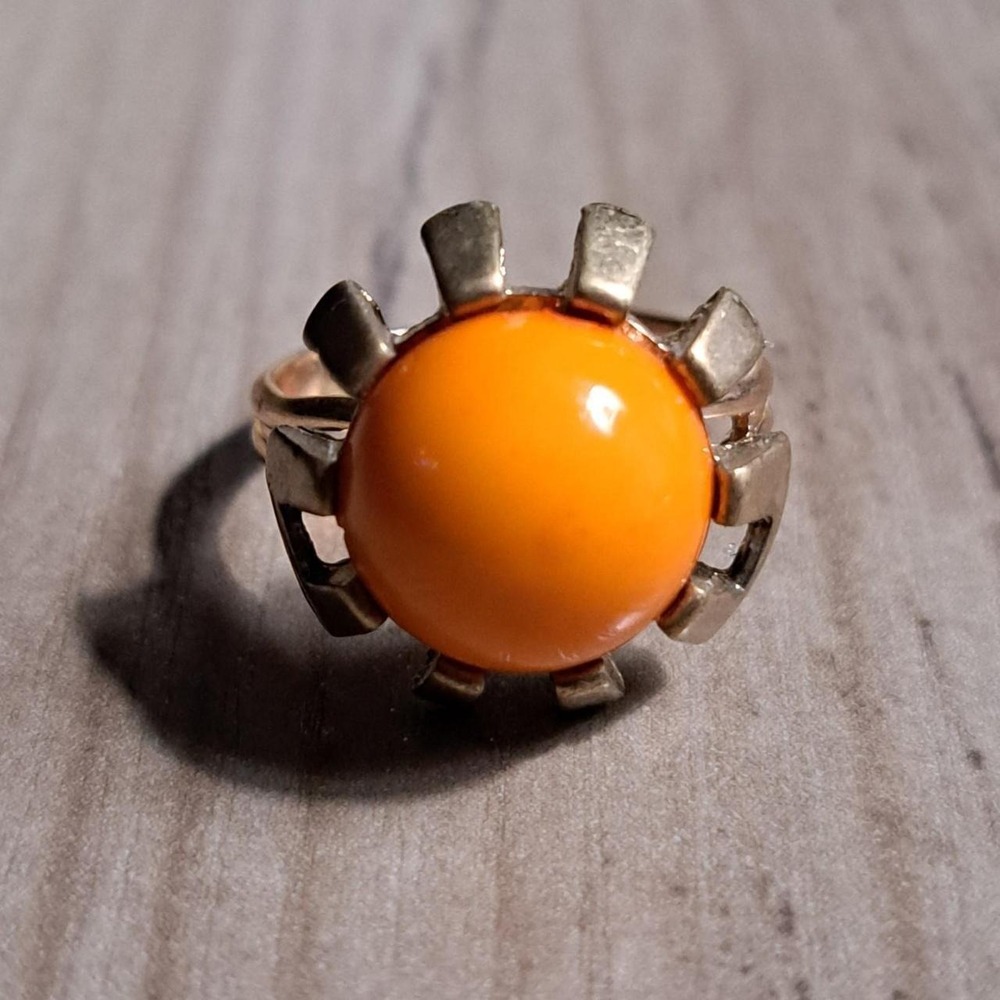 Orange Glass in Gold Setting Ring Adj size